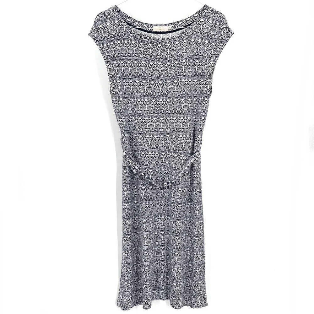 Tory Burch Jamie Jersey Knit Cap Sleeve in Navy Blue Combo Business Pencil Dress